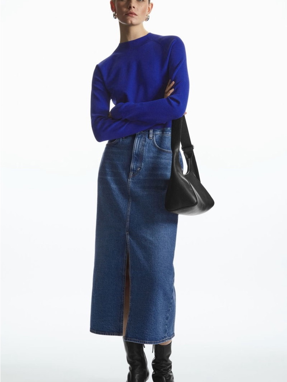 COS Cobalt Blue Cropped Mock Neck Sweater – Size XS